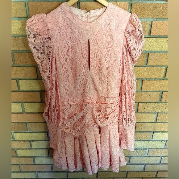 Bardot Krina Lace Pleated Long Sleeve Mini Dress in Pink Coquette Size Small - Picture 4 of 6